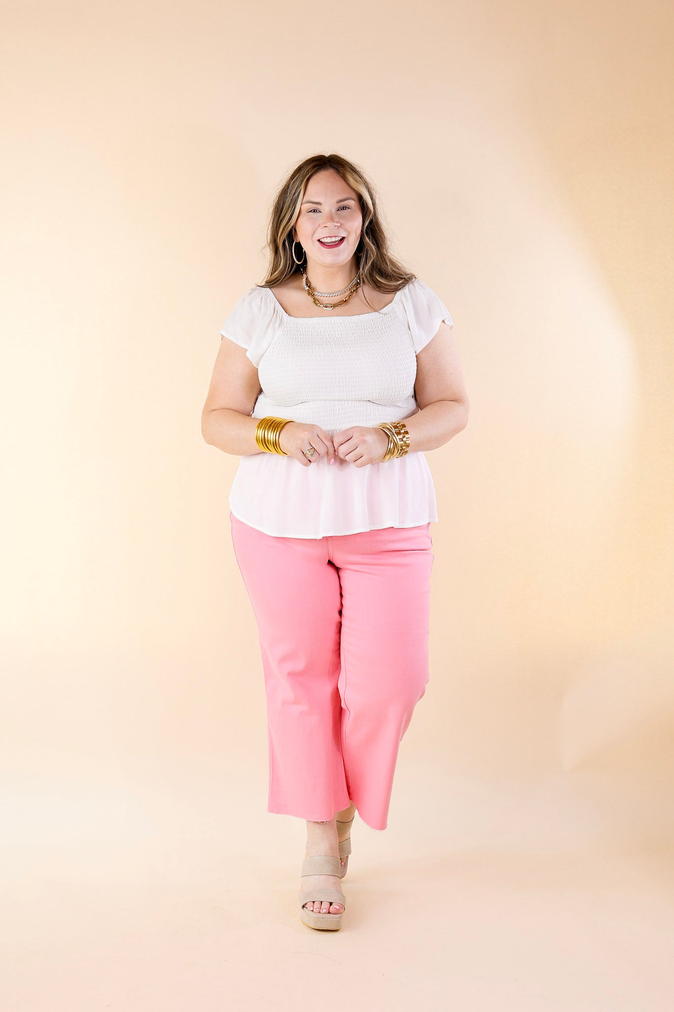 Ultimate Ruffle Me Up Smocked Peplum Top – White