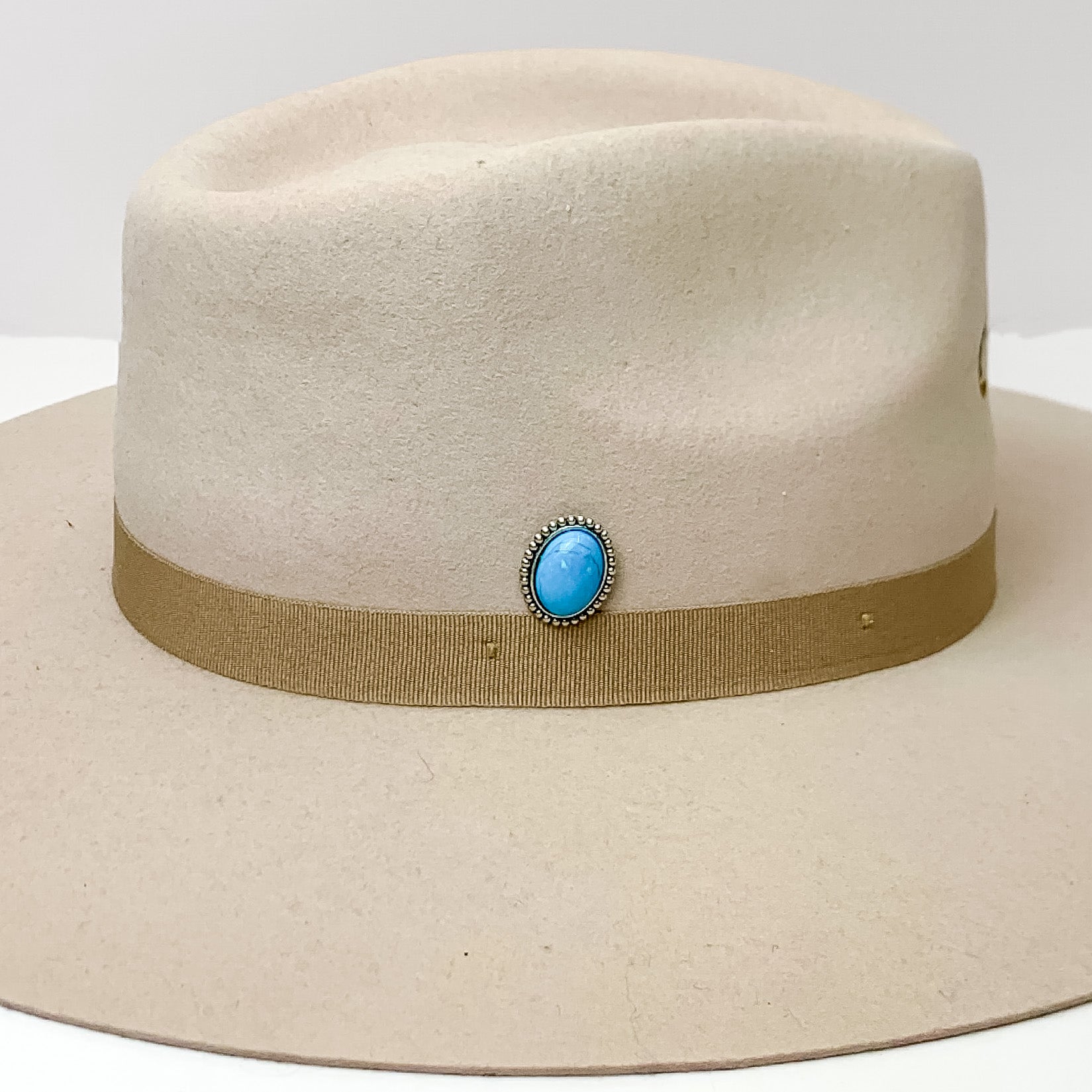 Premium Pink Panache | Silver Tone Oval Hat Pin with Turquoise Cabochon Stone