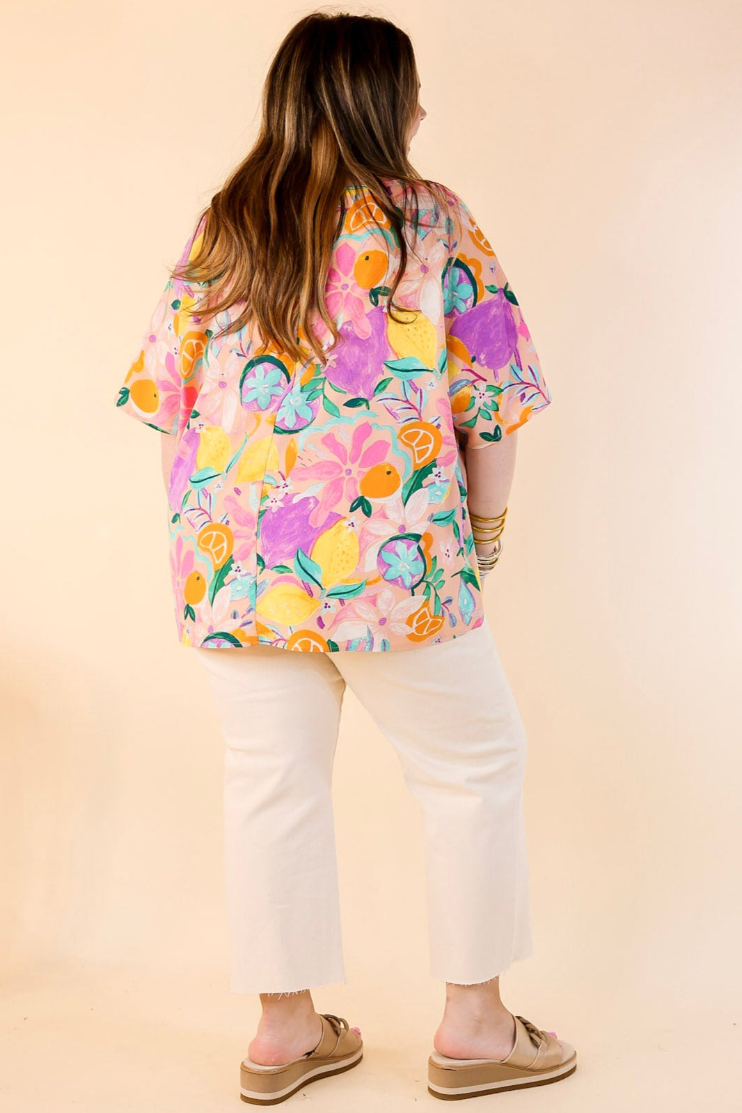 Premium V-Neck Fruit Print Poncho Top in Blush Pink | Ultimate Style Upgrade
