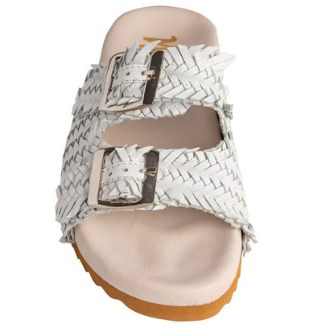 Premium Intertwine Woven Strap Slide Sandals in White | Online Exclusive