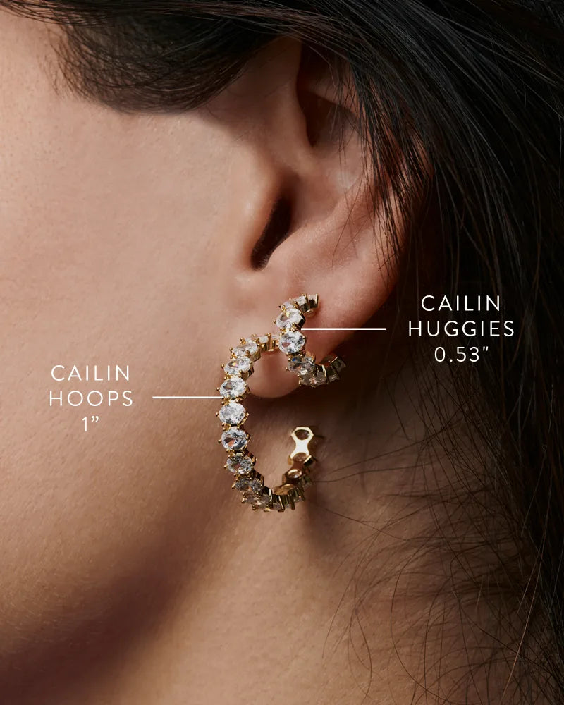 Premium Kendra Scott Cailin White Crystal Hoop Earrings | Elegant Gold Statement Jewelry