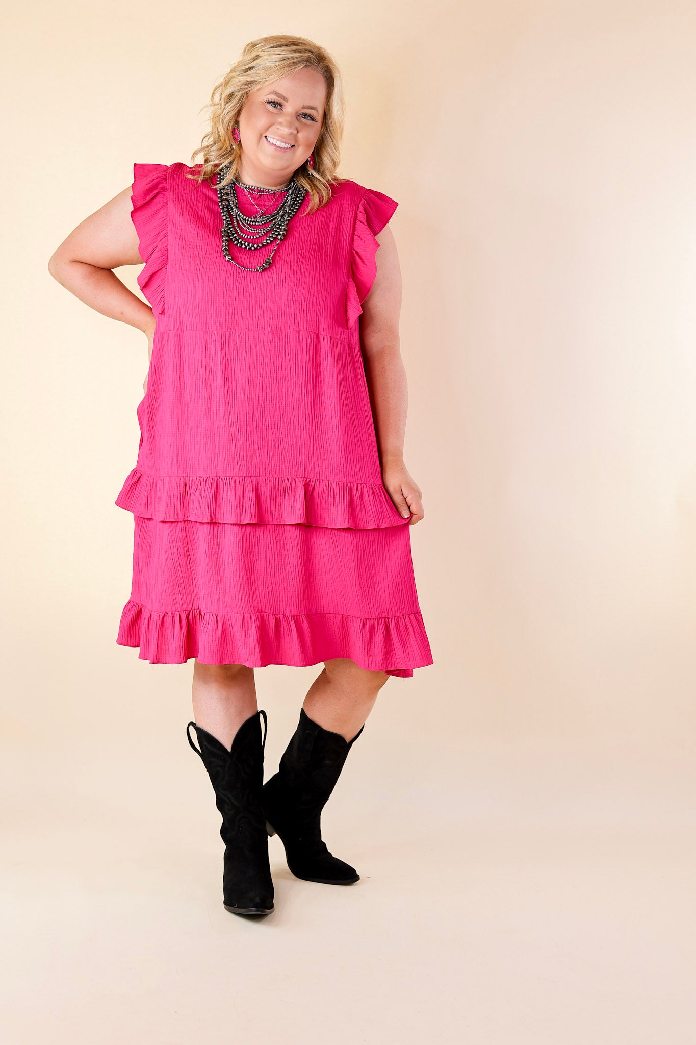 Ultimate Dreaming Bigger Ruffle Midi Dress - Pink Elegance