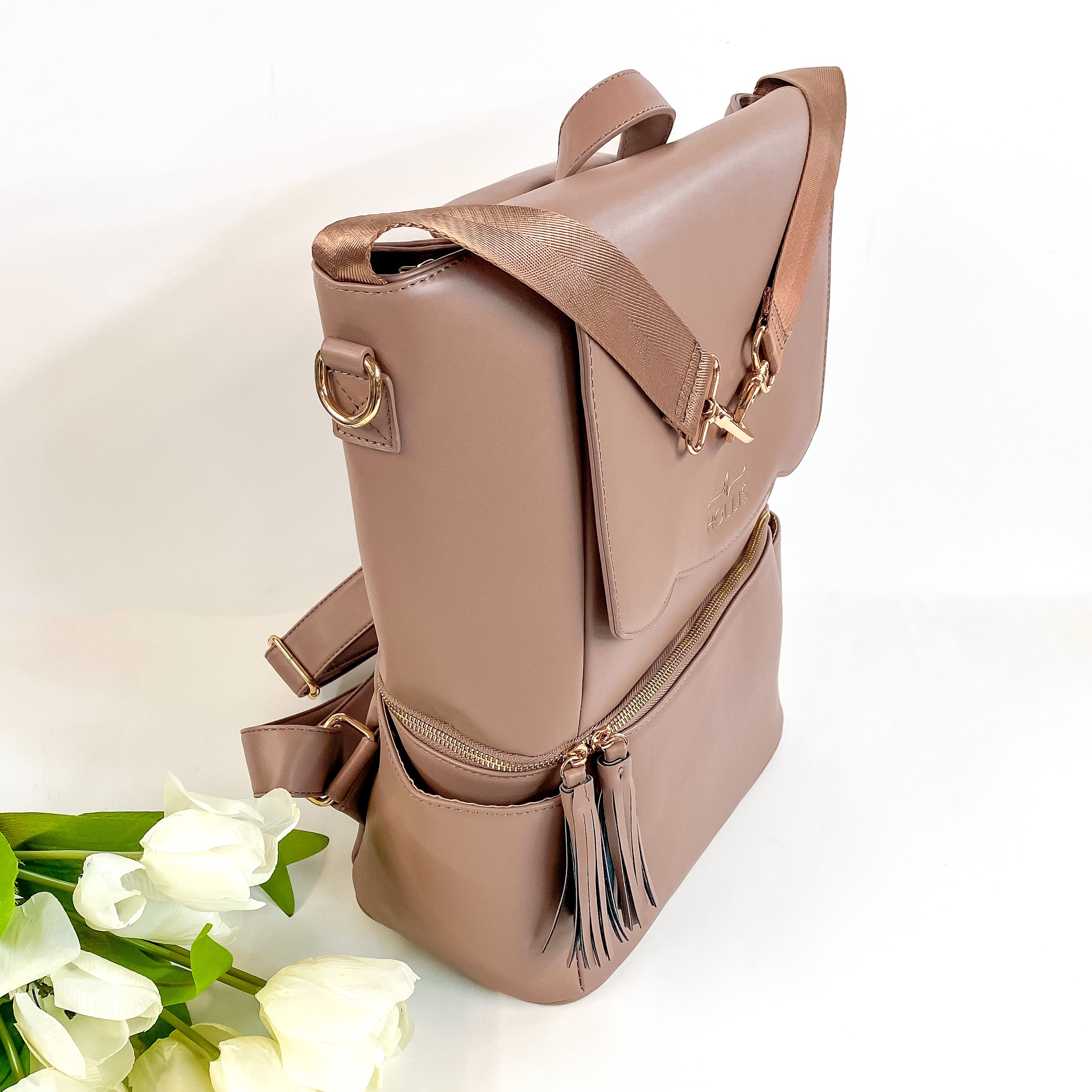 Hollis Premium Diaper Bag | Mocha Faux Leather | Ultimate Organization