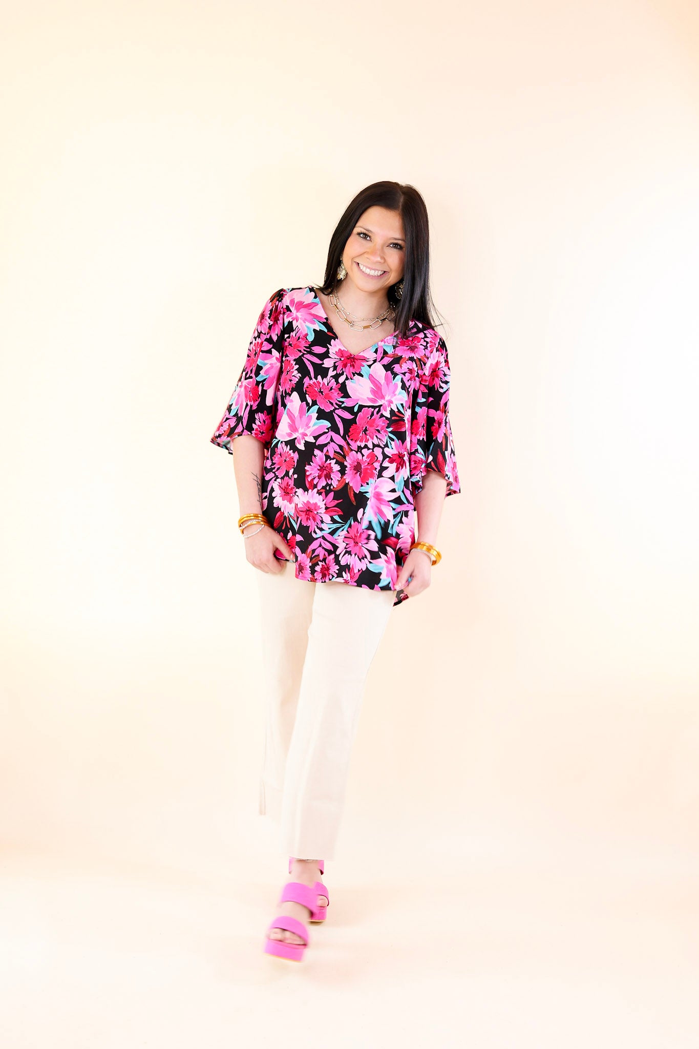 Premium Black Floral V-Neck Blouse - Ultimate Style Upgrade