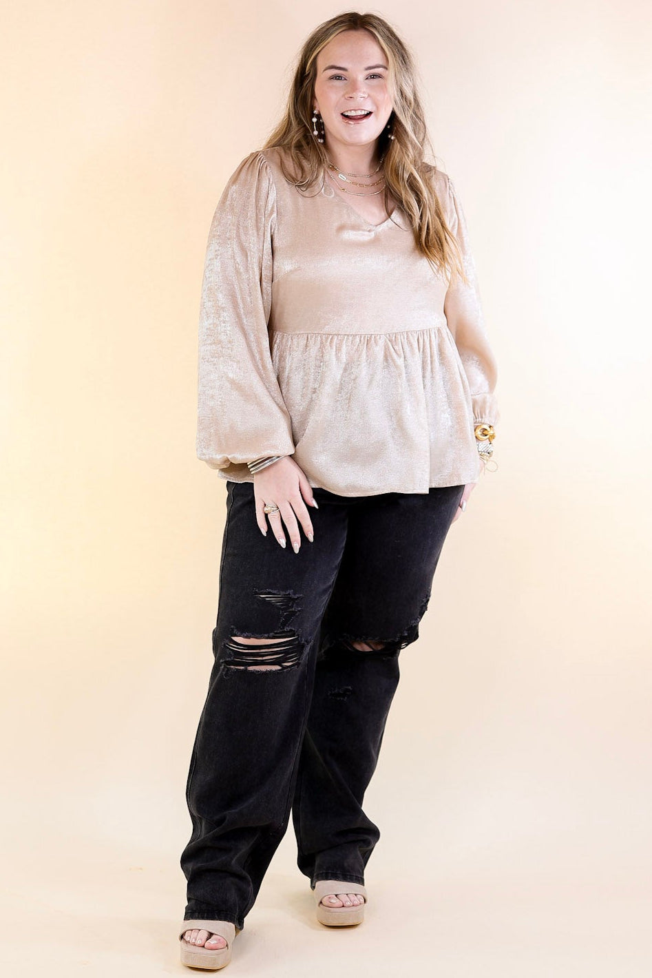 Premium Metallic V-Neck Peplum Top - Ultimate Fall Fashion