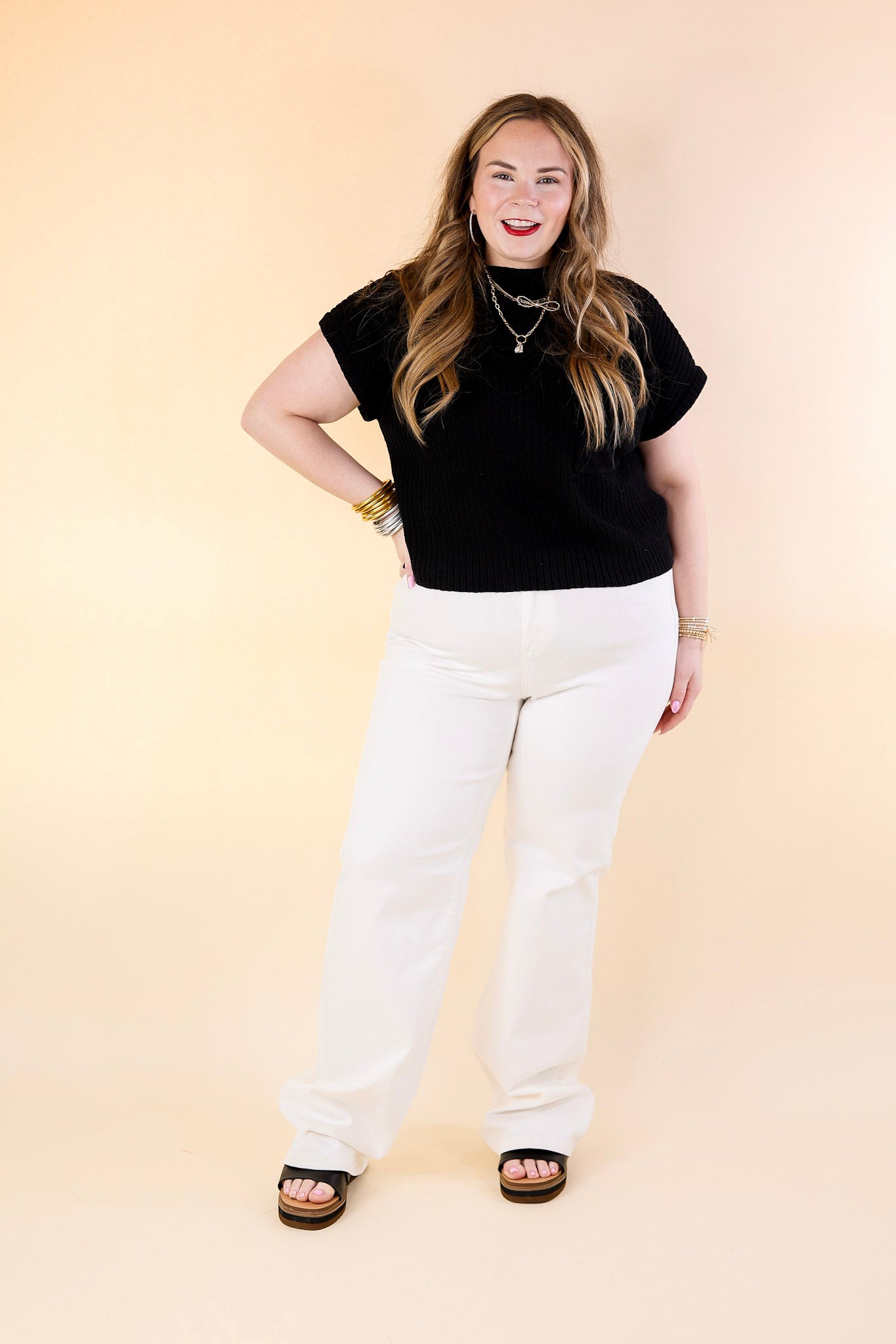 Judy Blue | Premium High Waisted Wide Leg Jeans with Braided Waistband in White | Sleek Style