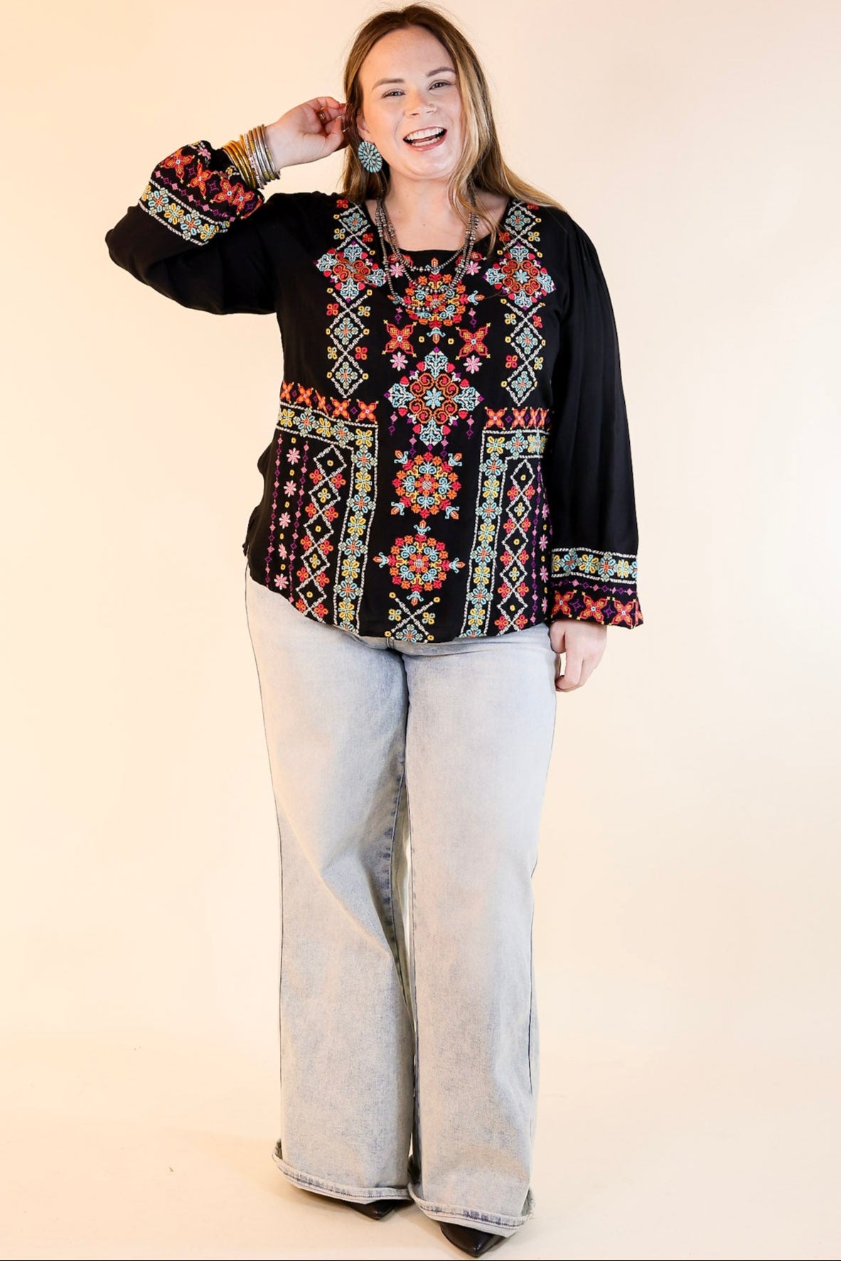 Premium Embroidered Long Sleeve Top - Wake Up Call Black