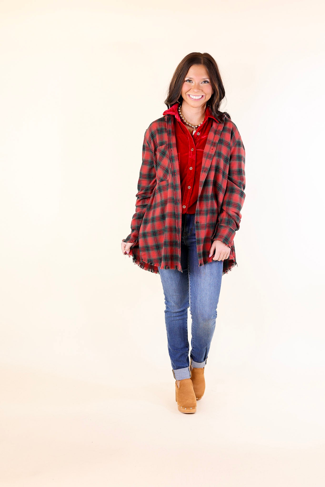 Premium Holiday Plaid Flannel Shirt - Red & Green Long Sleeve Button-Up