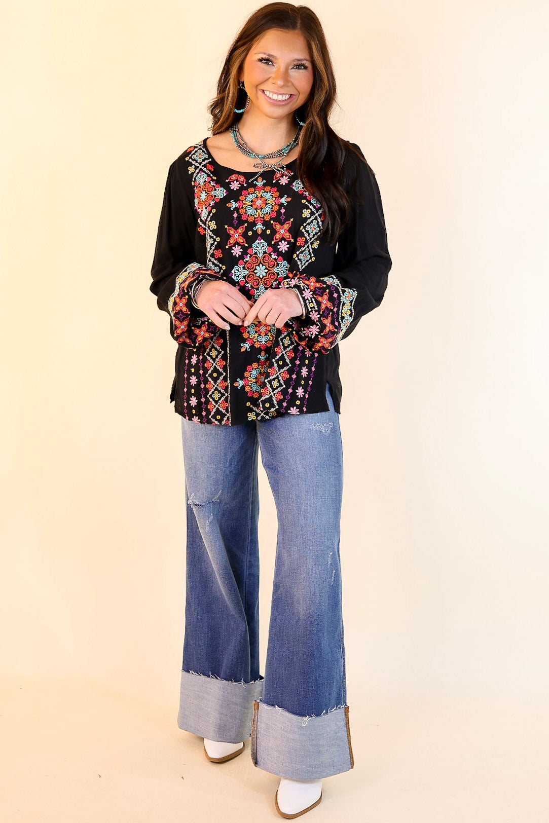 Premium Embroidered Long Sleeve Top - Wake Up Call Black