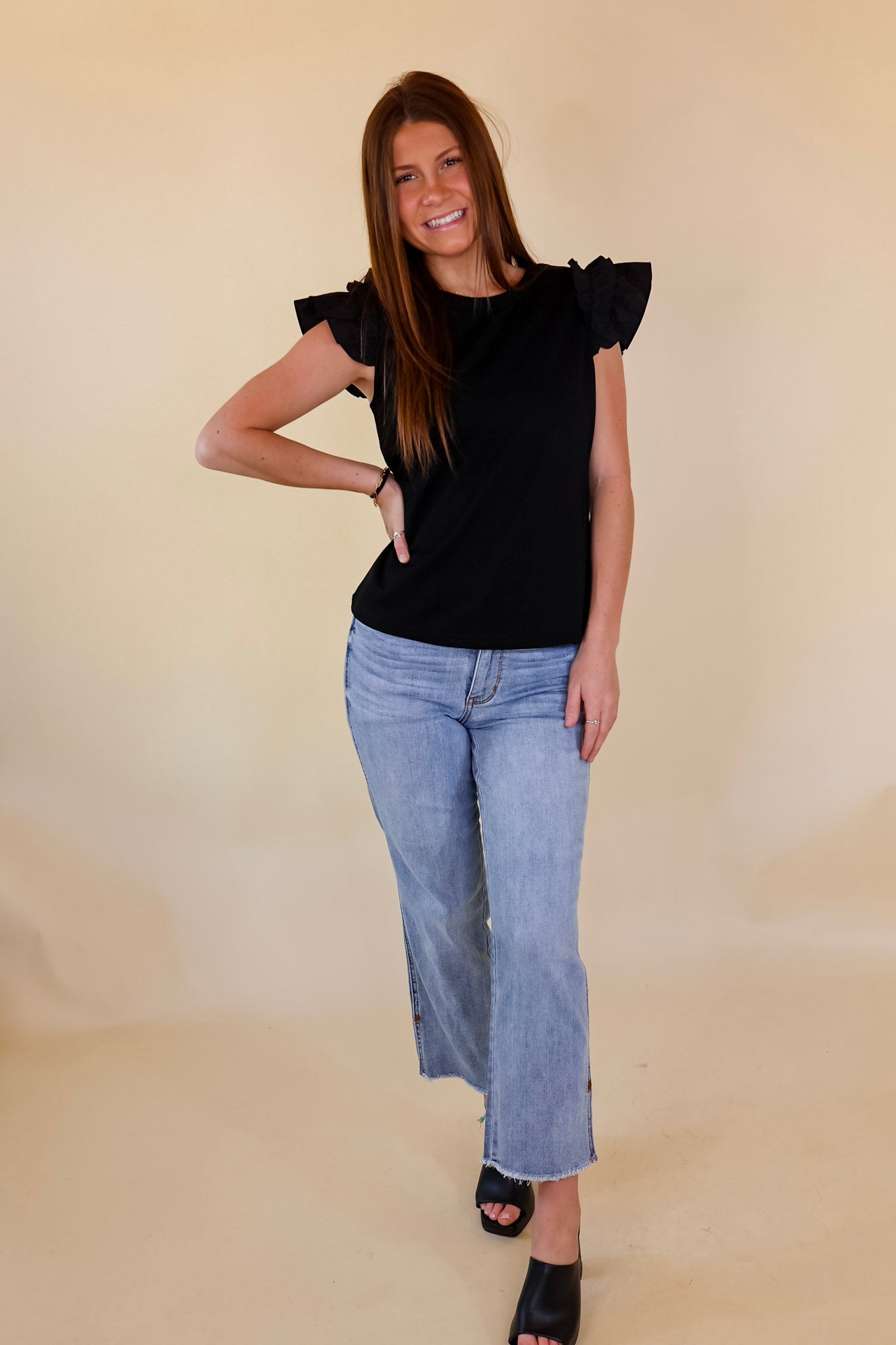 Premium Black Ruffle Sleeve Top - Born To Be Stylish