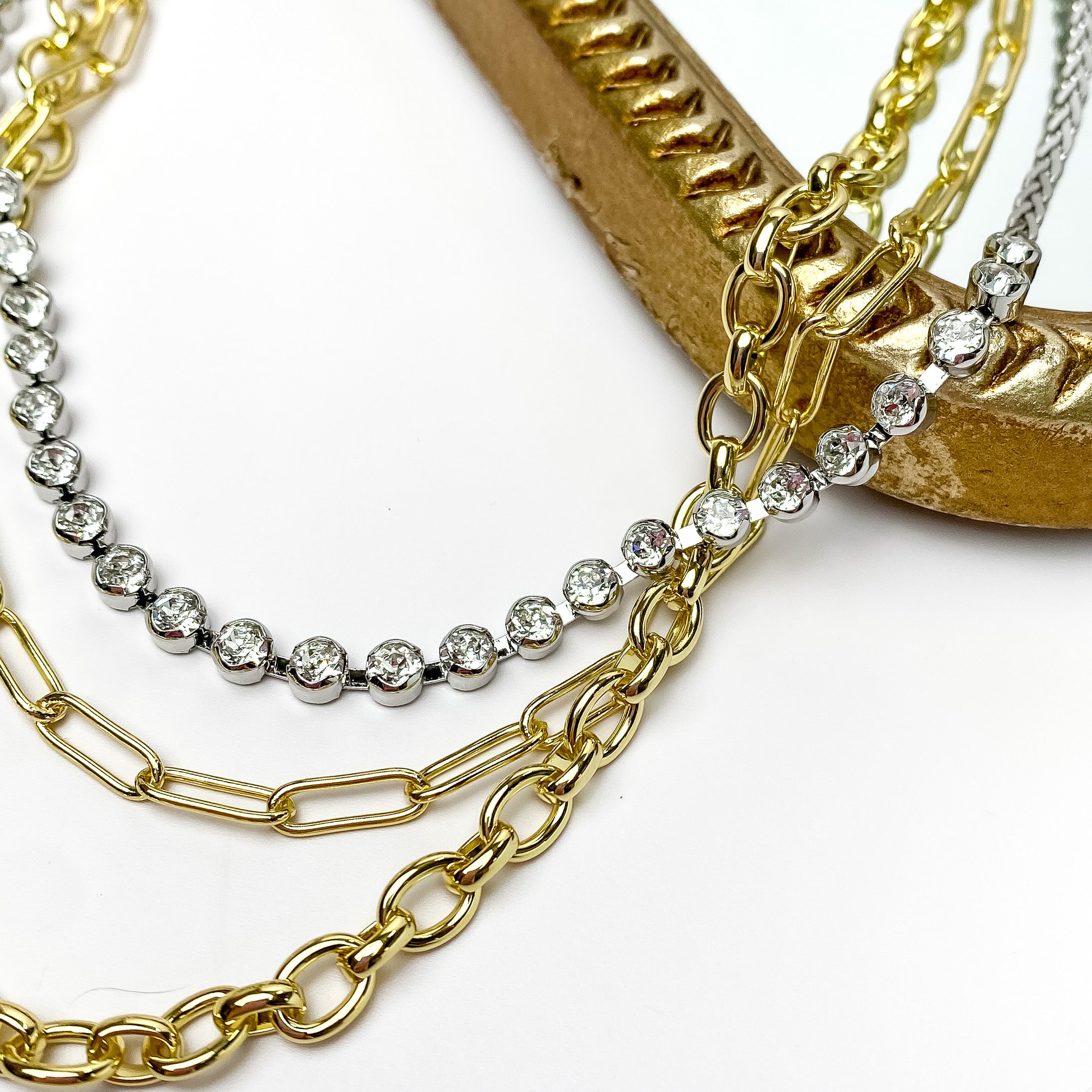 Sorrelli | Premium Jordan Layered Necklace with Clear Crystals in Mixed Metal - Effortless Elegance