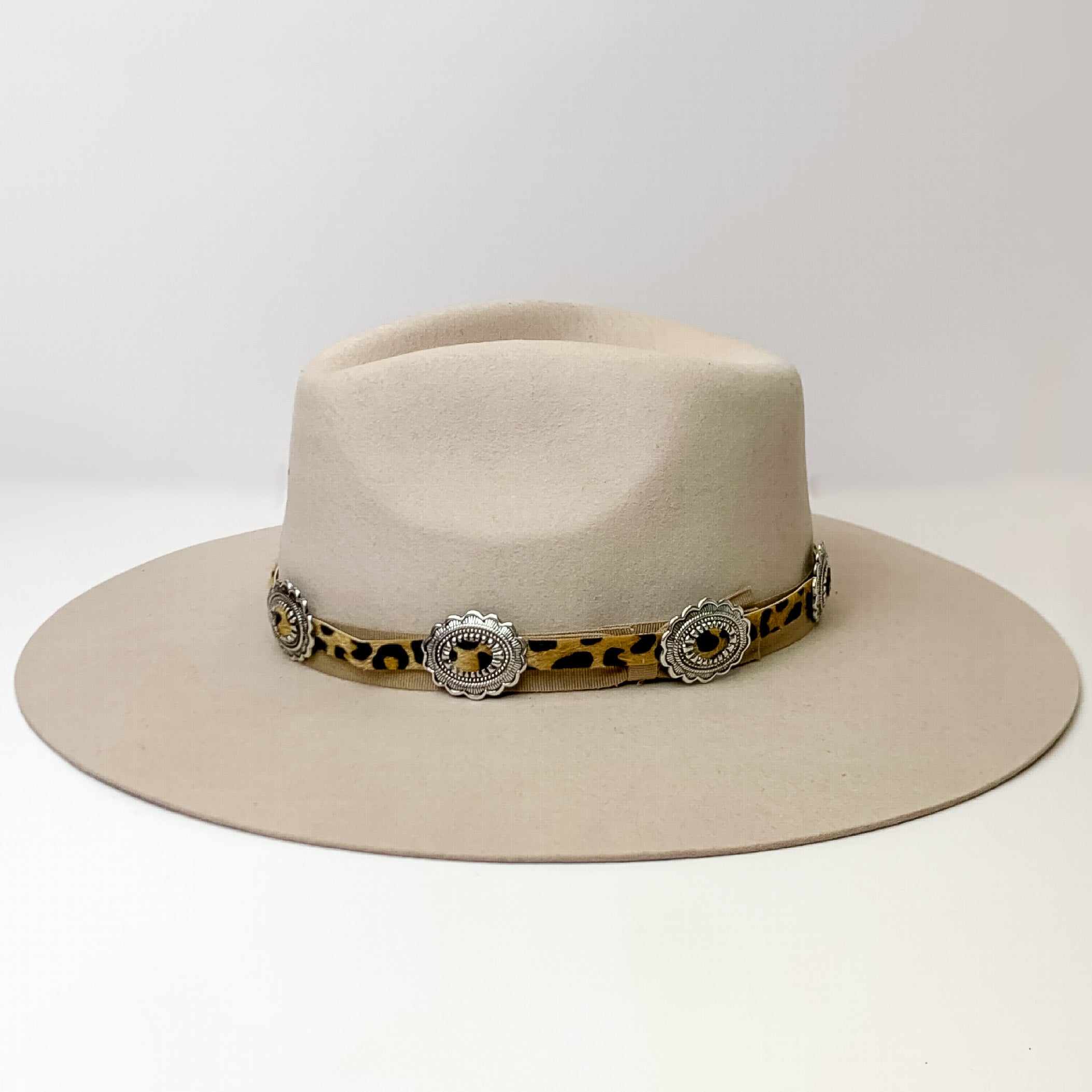 Premium Leopard Print Hat Band with Silver Conchos - Adjustable & Stylish