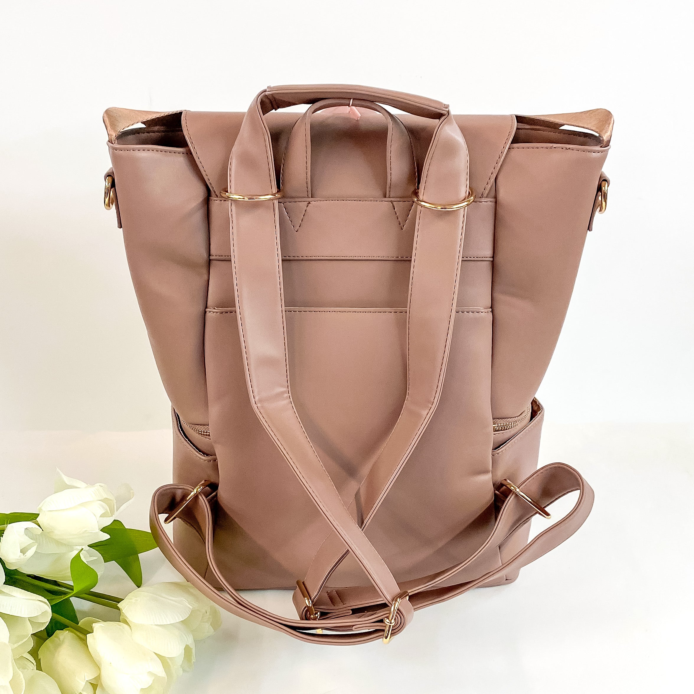 Hollis Premium Diaper Bag | Mocha Faux Leather | Ultimate Organization