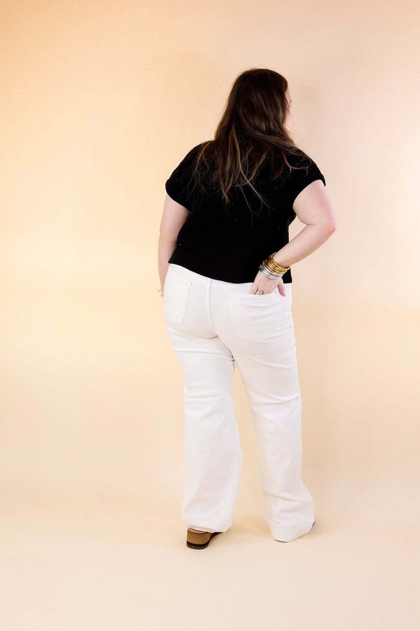 Judy Blue | Premium High Waisted Wide Leg Jeans with Braided Waistband in White | Sleek Style
