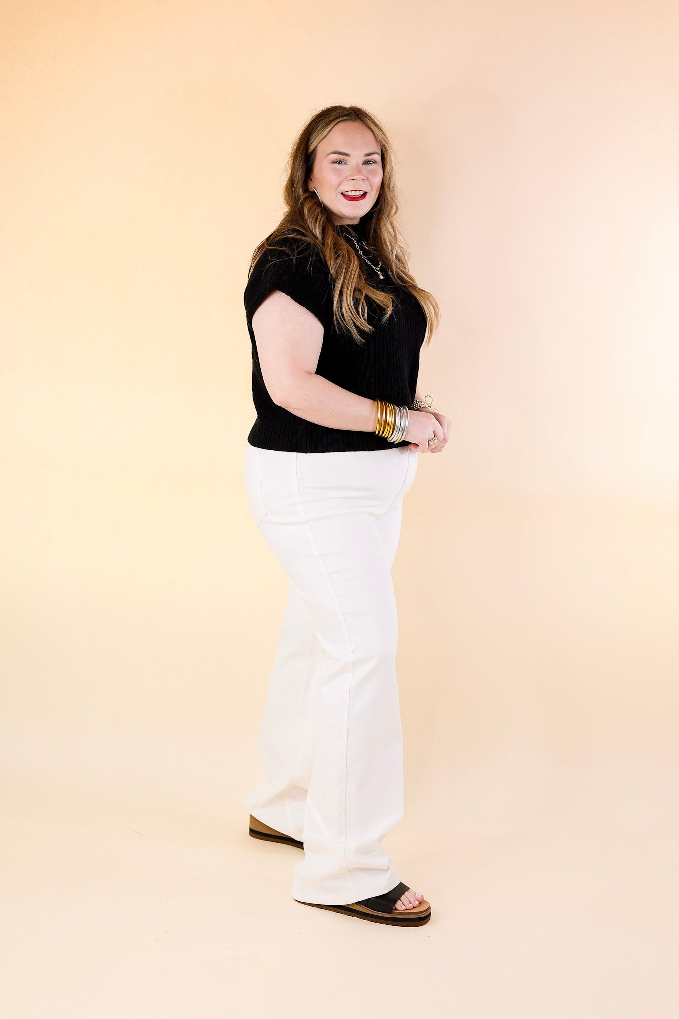 Judy Blue | Premium High Waisted Wide Leg Jeans with Braided Waistband in White | Sleek Style