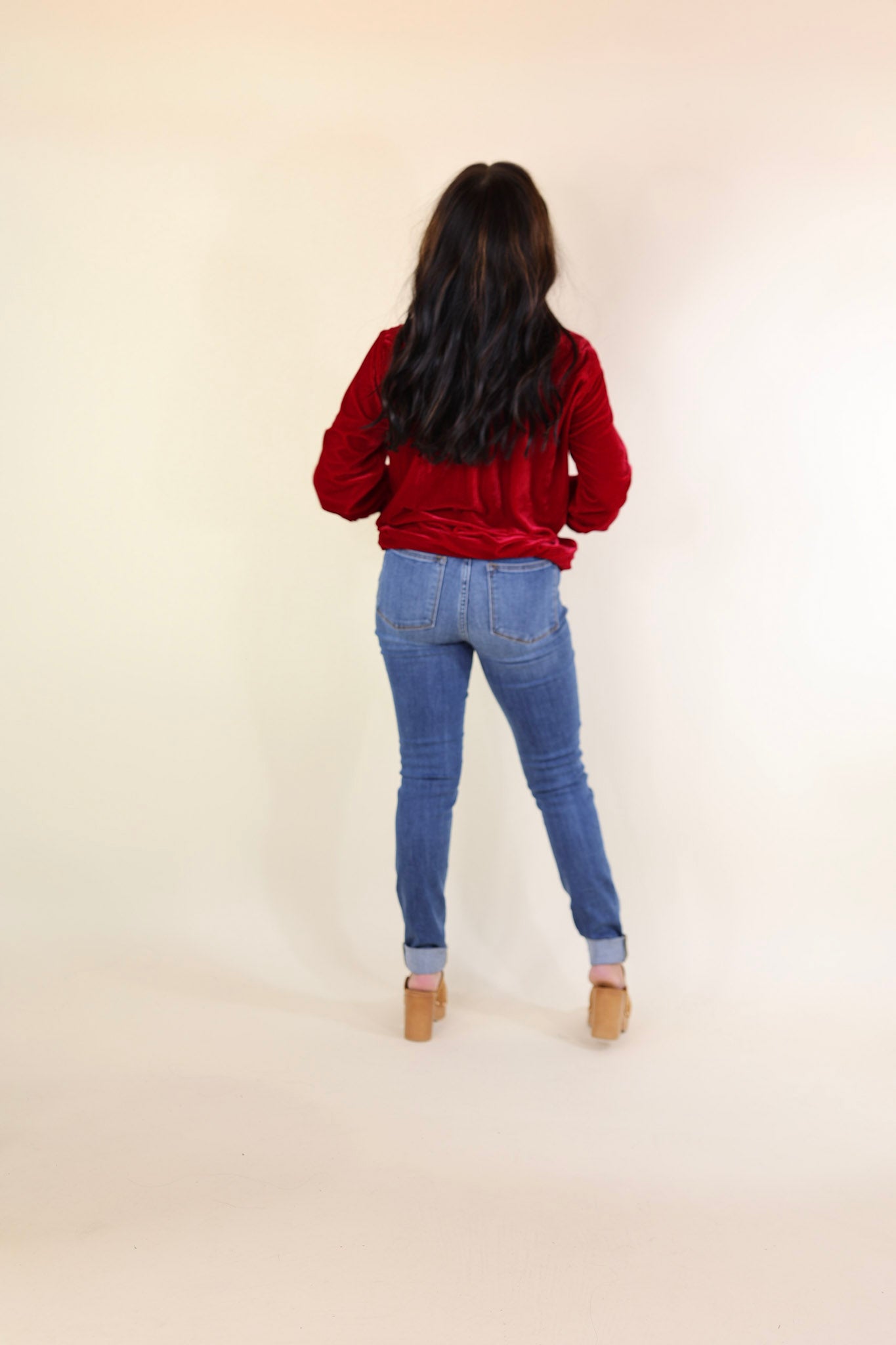 Premium Velvet Button-Up Blouse - Candy Apple Red