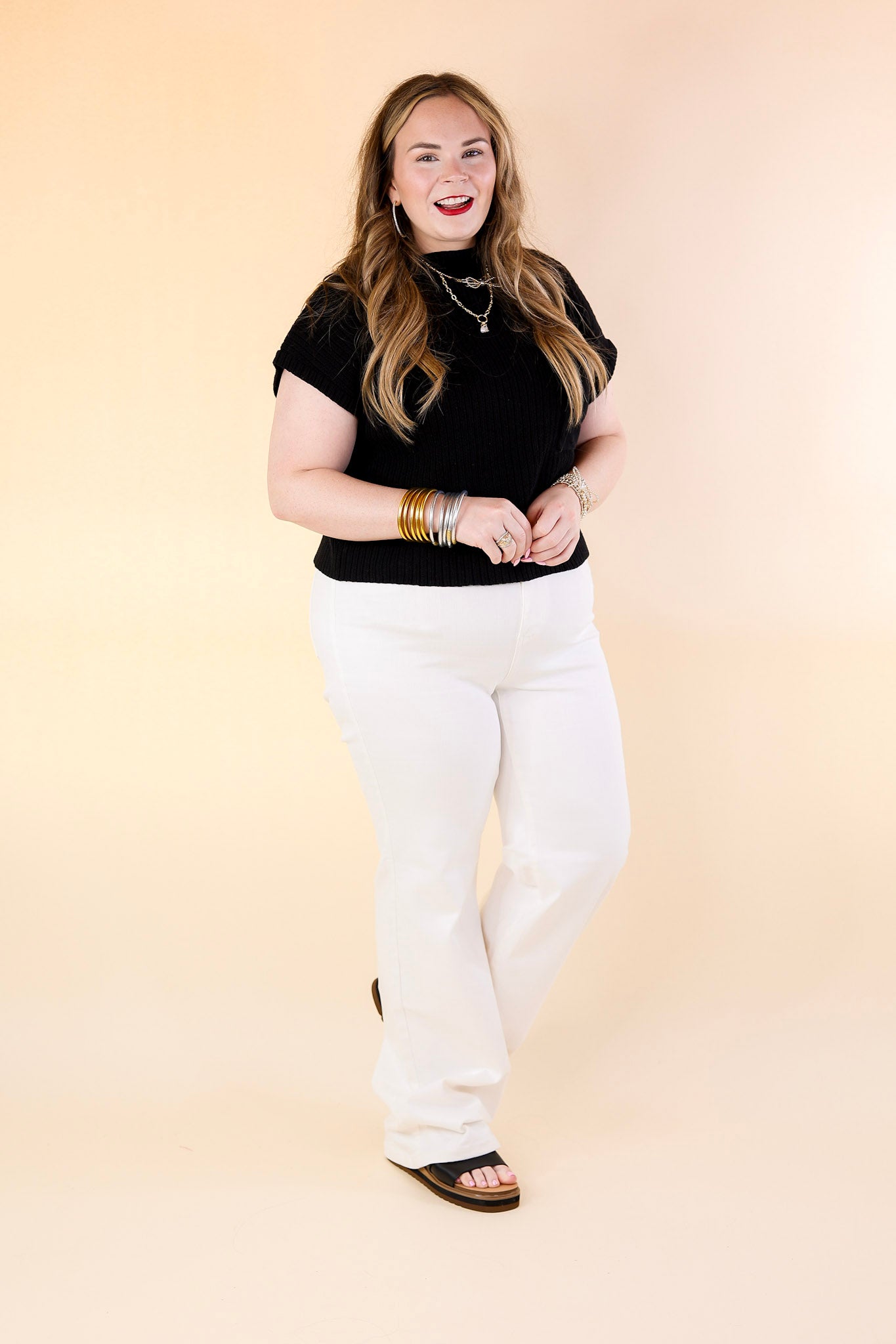 Judy Blue | Premium High Waisted Wide Leg Jeans with Braided Waistband in White | Sleek Style